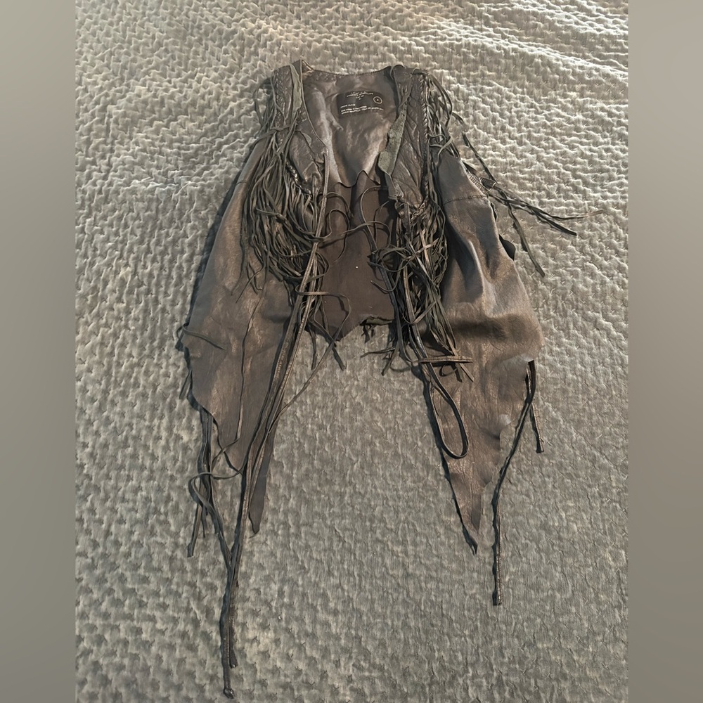 Gorgeous All Saints Black Leather Fringe Vest